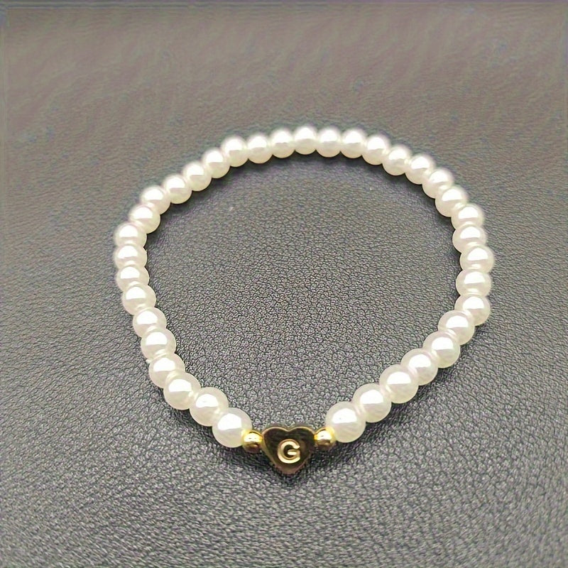 Alenora | Women's Personalized Pearl Bracelet with Initial Charm | Gold