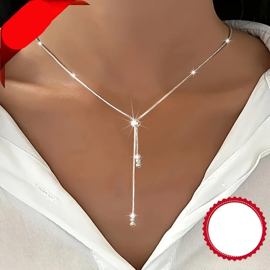 Ysolde | Ladies adjustable Y-shaped necklace with vintage shine | Silver