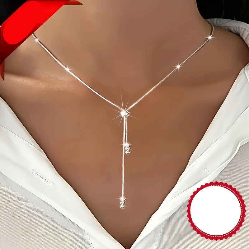 Ysolde | Ladies adjustable Y-shaped necklace with vintage shine | Silver
