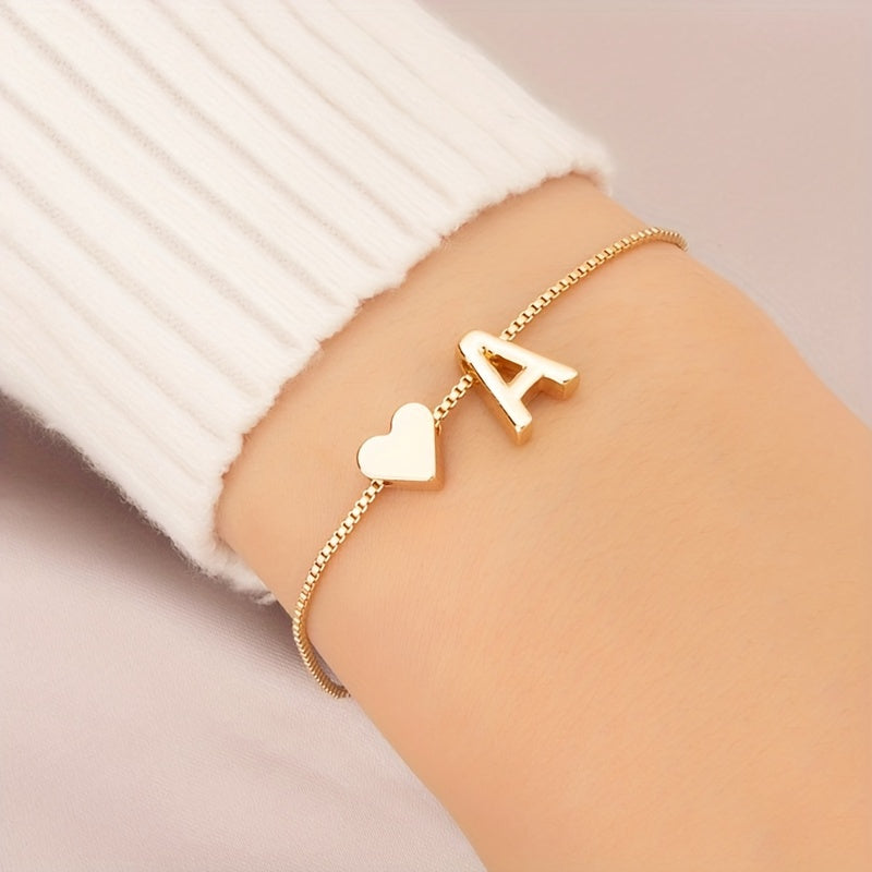 Liora | Women's minimalist heart bracelet with letter beads | Gold