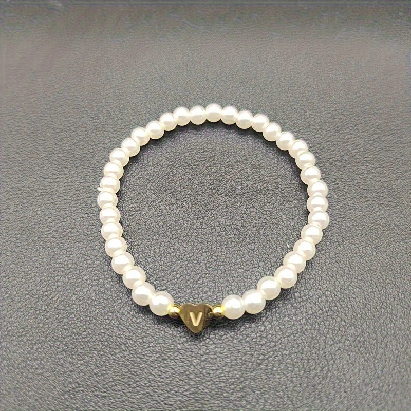 Alenora | Women's Personalized Pearl Bracelet with Initial Charm | Gold