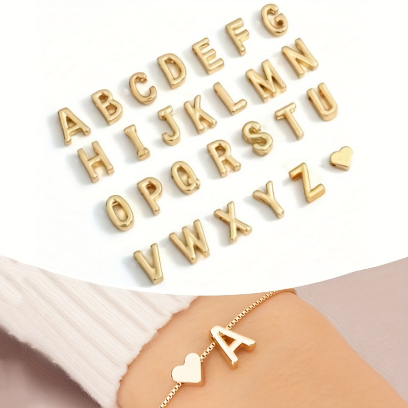 Liora | Women's minimalist heart bracelet with letter beads | Gold