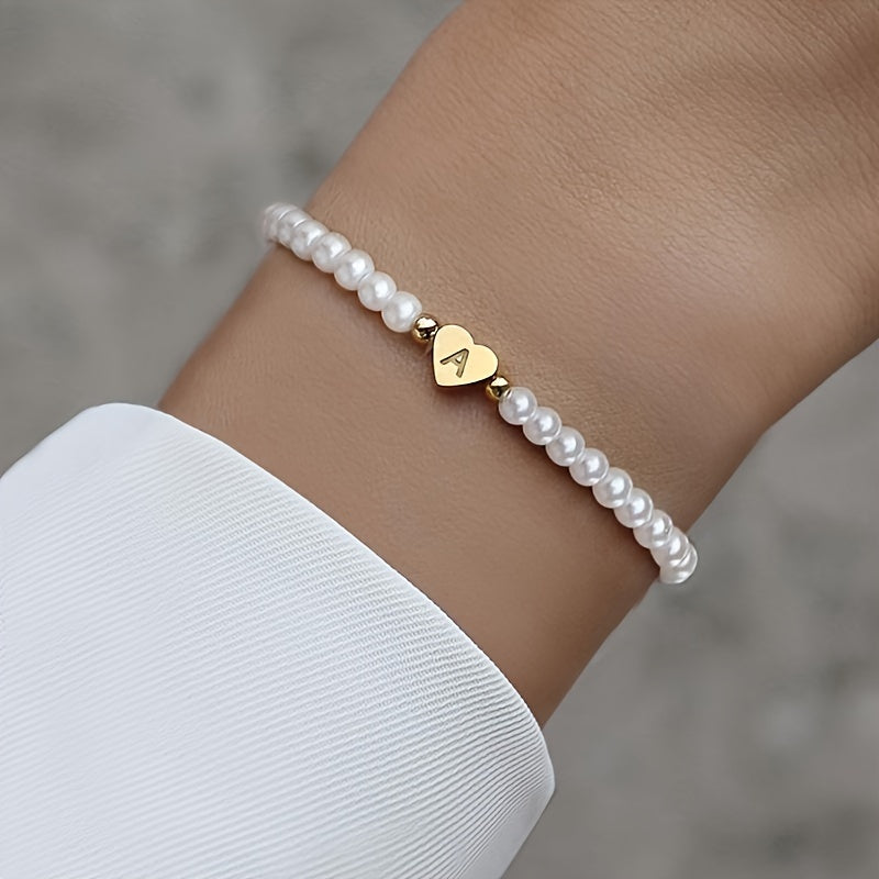 Alenora | Women's Personalized Pearl Bracelet with Initial Charm | Gold