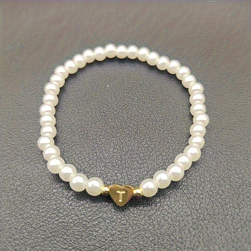 Alenora | Women's Personalized Pearl Bracelet with Initial Charm | Gold