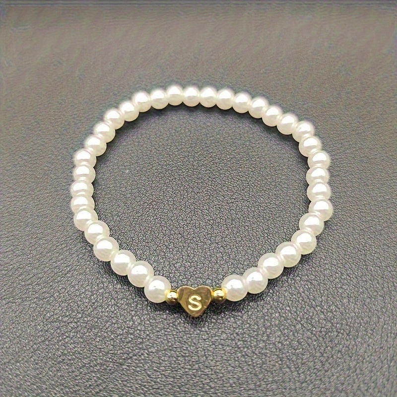 Alenora | Women's Personalized Pearl Bracelet with Initial Charm | Gold