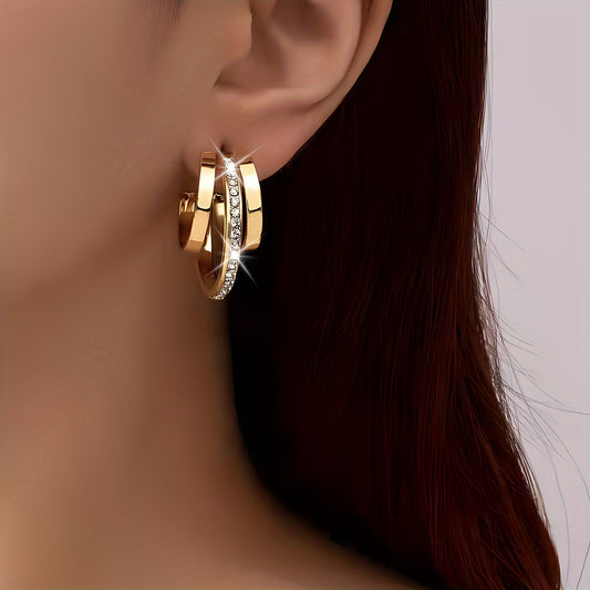 Caliora | Women's Elegant Layered Earrings with Rhinestones | Gold