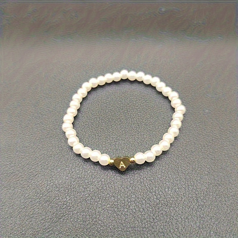 Alenora | Women's Personalized Pearl Bracelet with Initial Charm | Gold