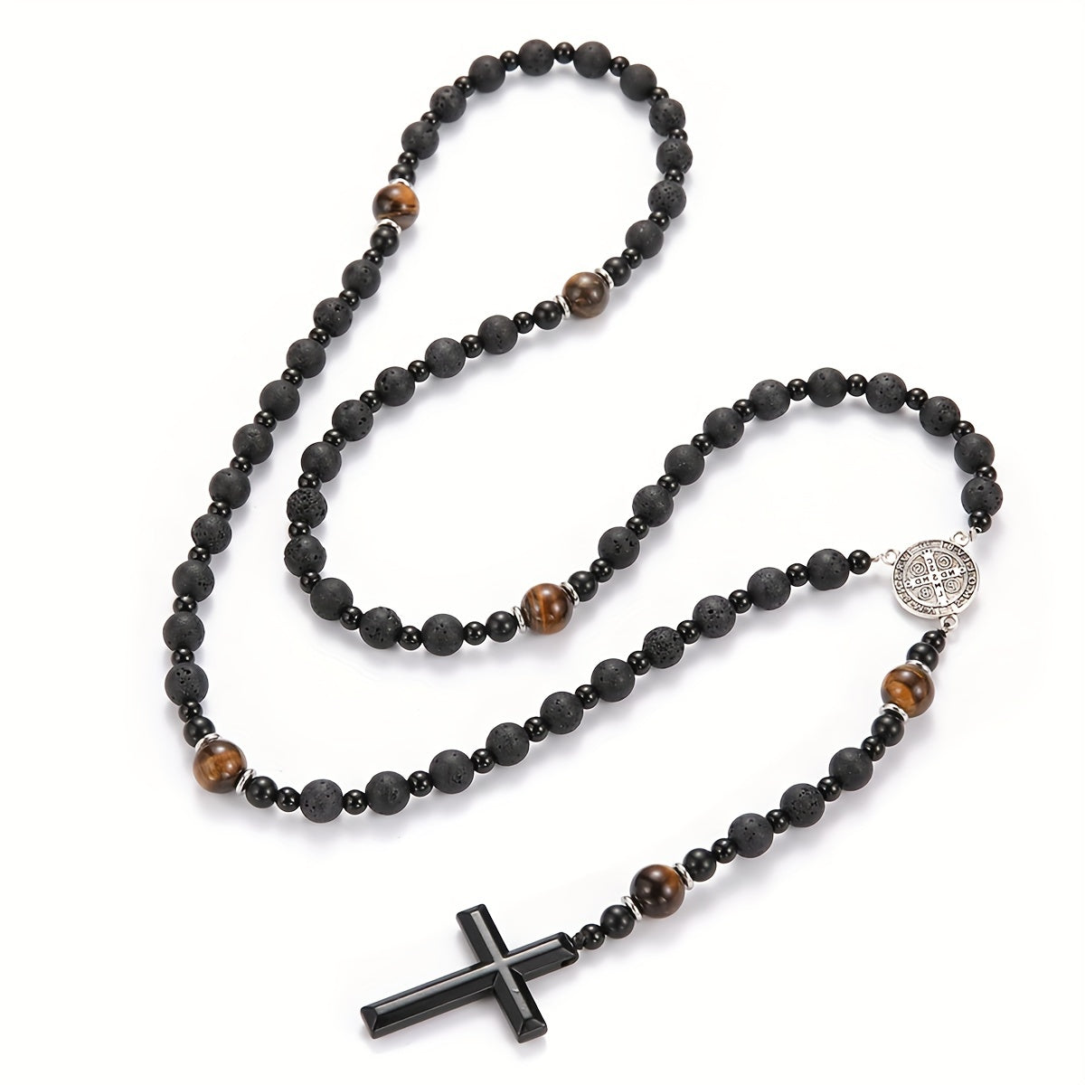 Dravon | Unisex Spiritual Bead Necklace with Cross | Black