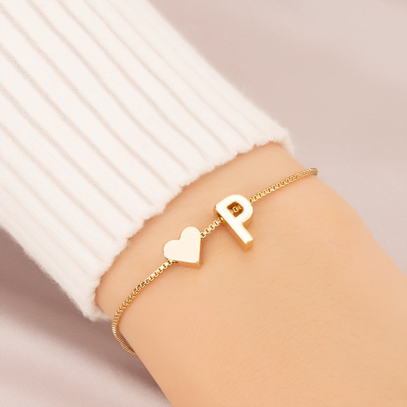 Liora | Women's minimalist heart bracelet with letter beads | Gold
