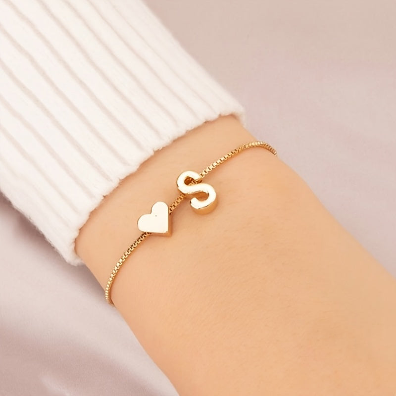 Liora | Women's minimalist heart bracelet with letter beads | Gold