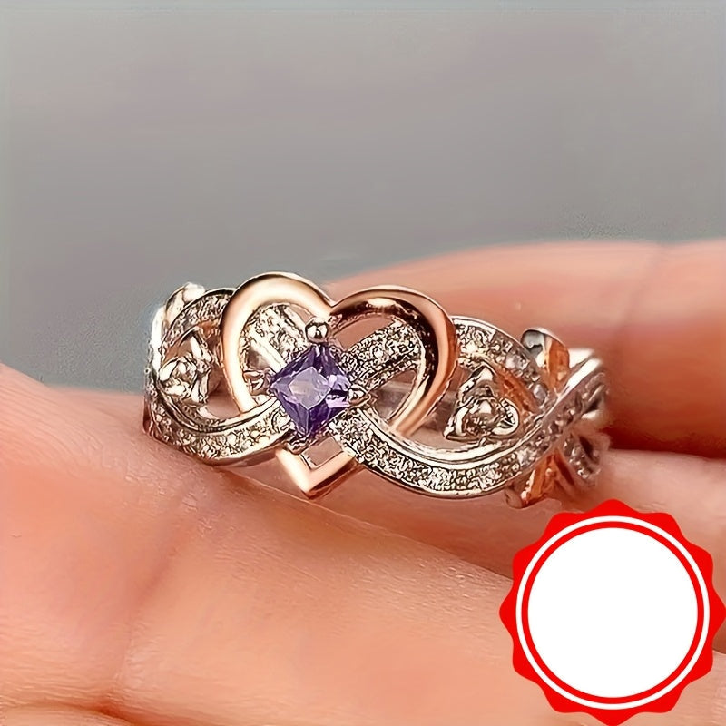 Amarila | Ladies infinity heart ring with purple zirconia | Silver