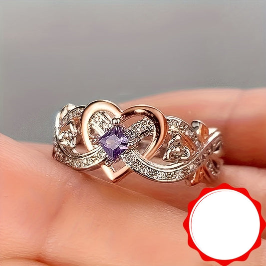 Amarila | Ladies infinity heart ring with purple zirconia | Silver