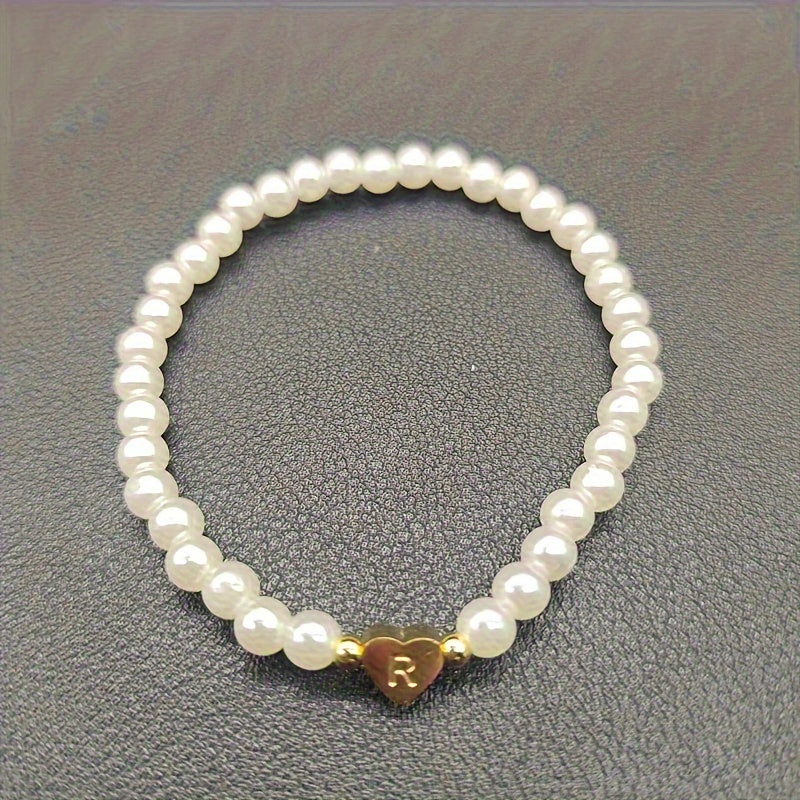 Alenora | Women's Personalized Pearl Bracelet with Initial Charm | Gold