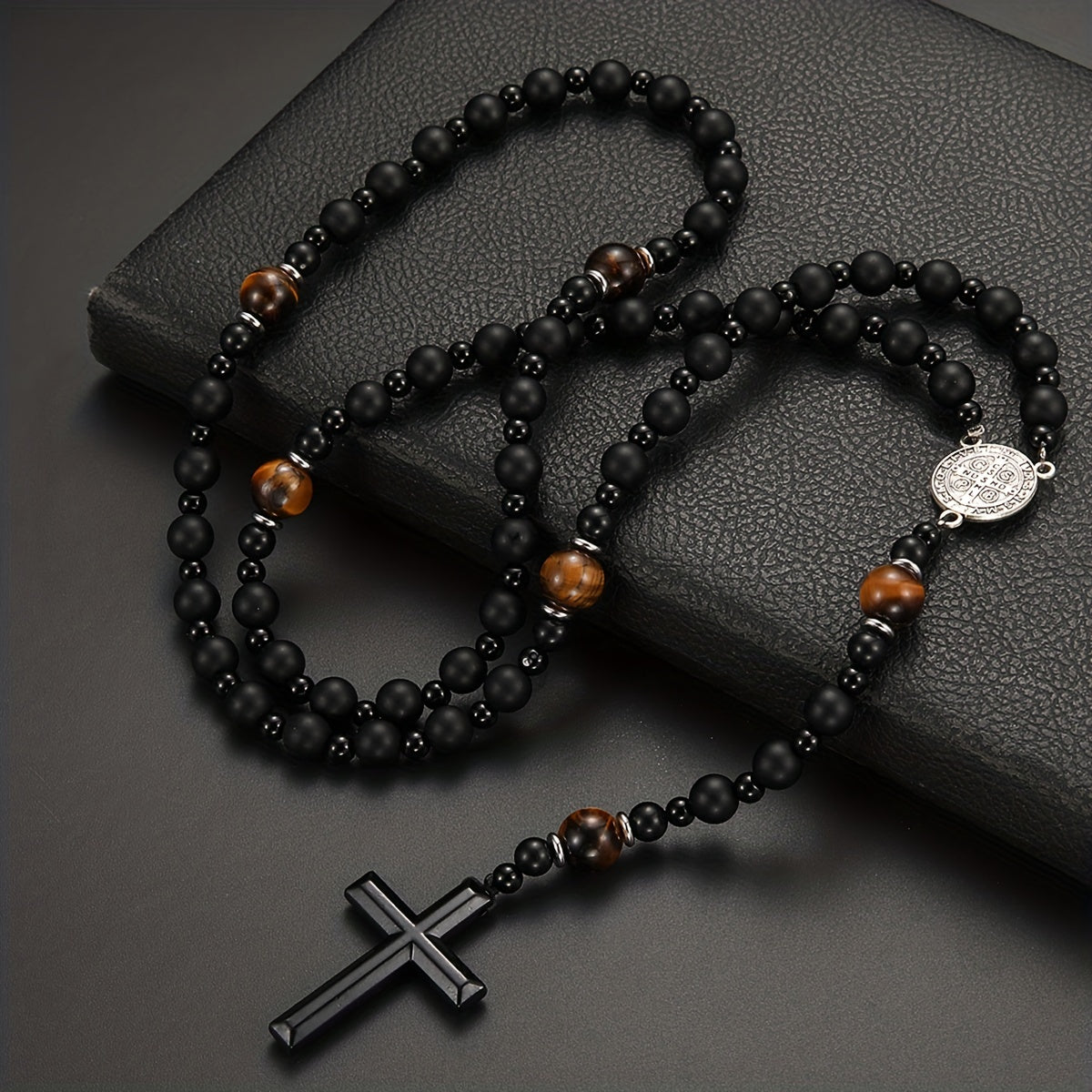 Dravon | Unisex Spiritual Bead Necklace with Cross | Black