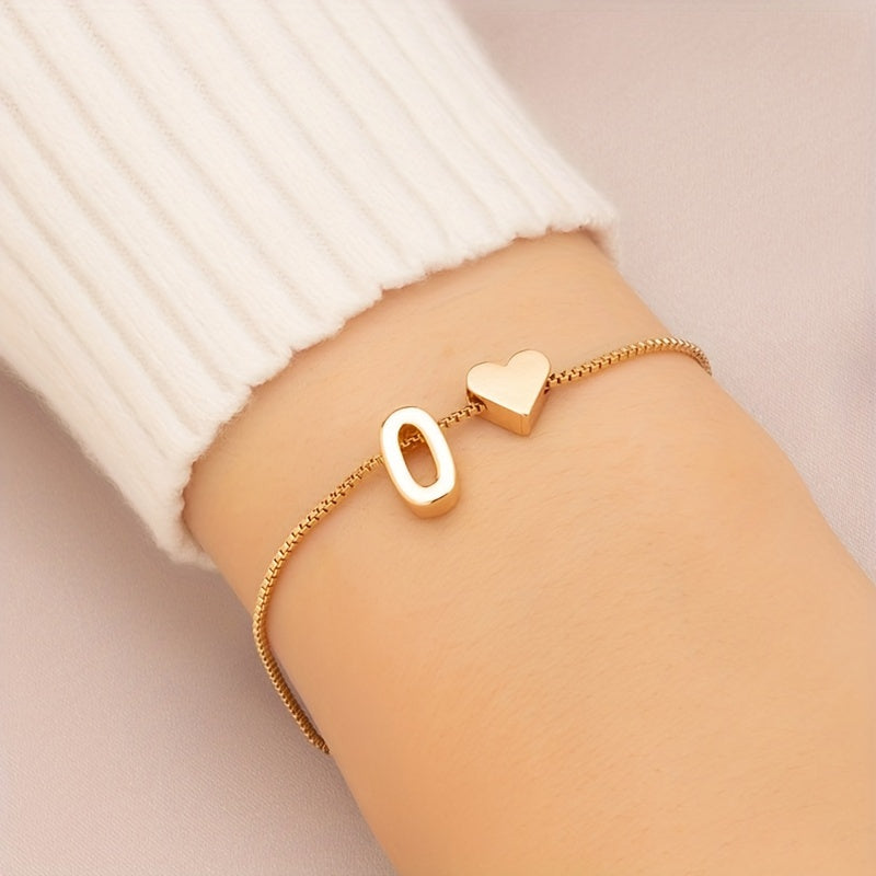 Liora | Women's minimalist heart bracelet with letter beads | Gold