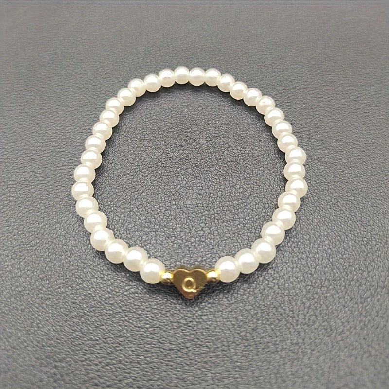 Alenora | Women's Personalized Pearl Bracelet with Initial Charm | Gold