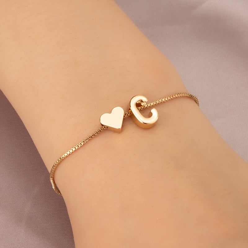 Liora | Women's minimalist heart bracelet with letter beads | Gold