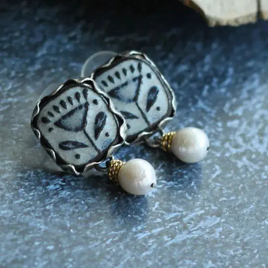 Hand-painted Vintage Beaded Earrings